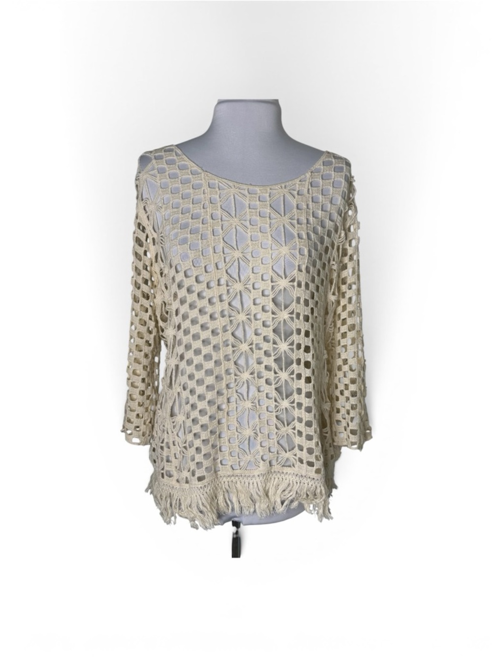 Cato Tunic Scoop Neck Open Lace Design Cream Top Size XL
